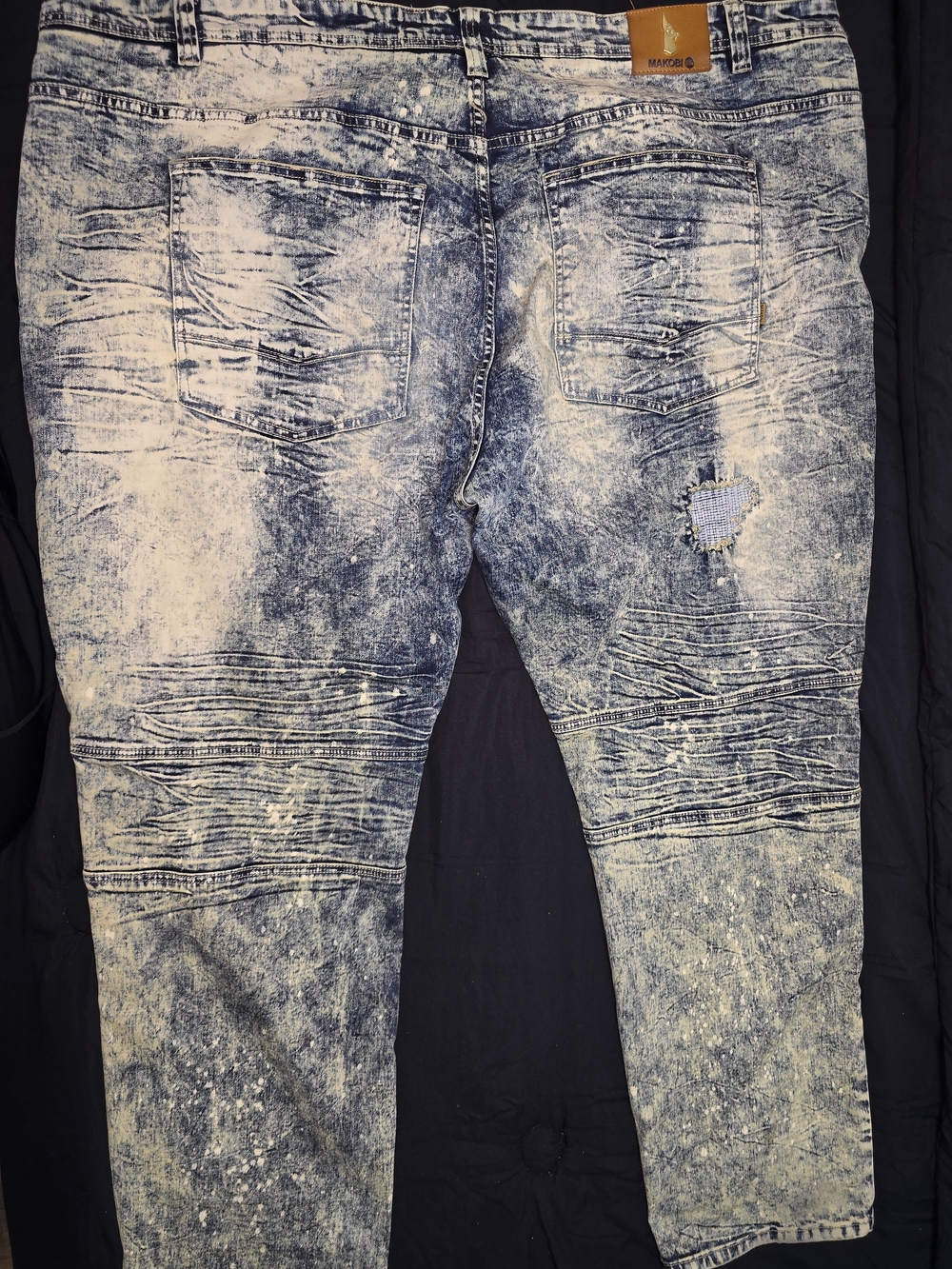 Sz 54x34 Makobi Men's Distressed Blue Acid Wash Jeans